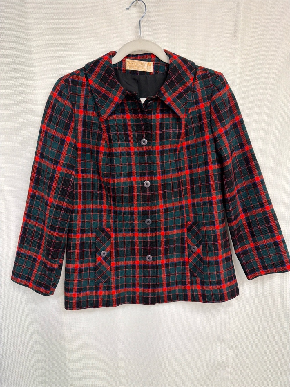 VTG Pendleton Blazer 40s Jacket Women’s Sz 14 Tartan Plaid Virgin Wool Button Up